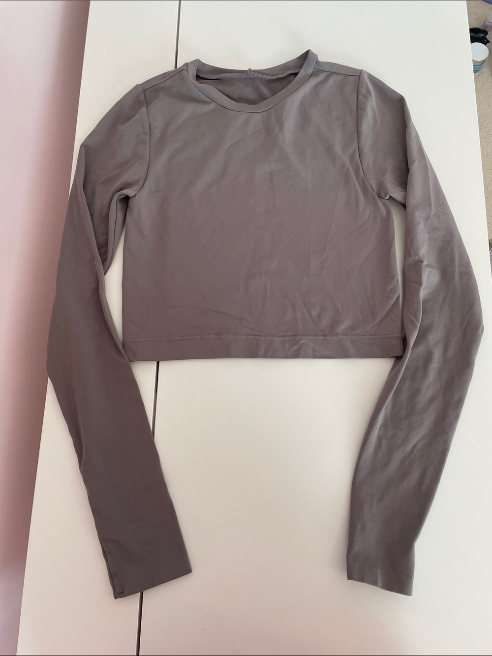 Garage Long Sleeve Crop Top - Taupe Gray